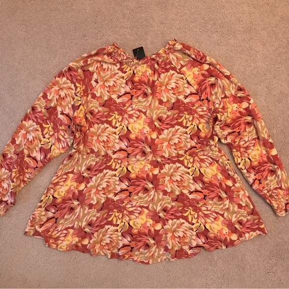 Torrid Floral Esther Peasant Blouse NEW Womens Size 1X 14 16 Mauve Pink Cream - Picture 5 of 8